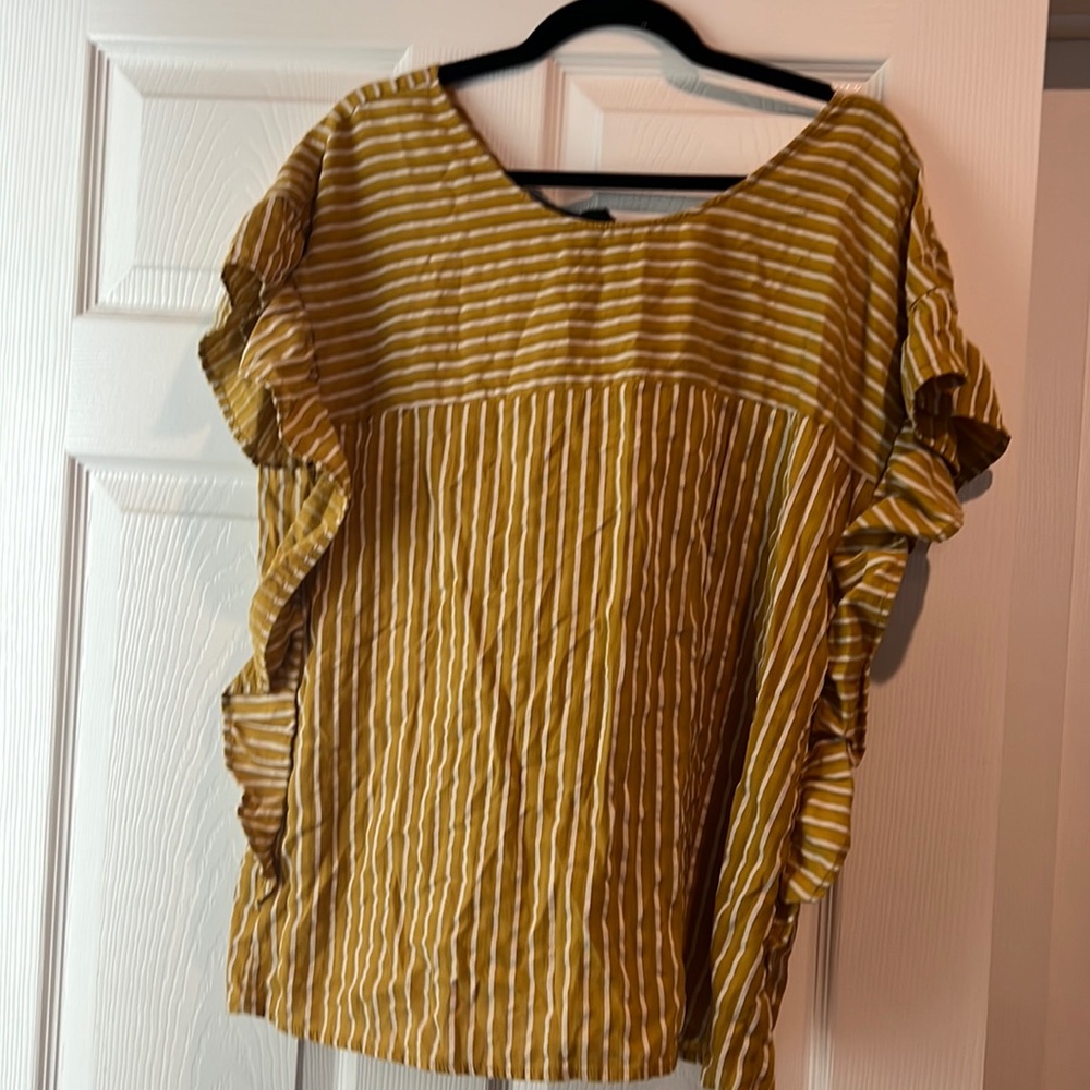 ELOQUII mustard striped flowy top